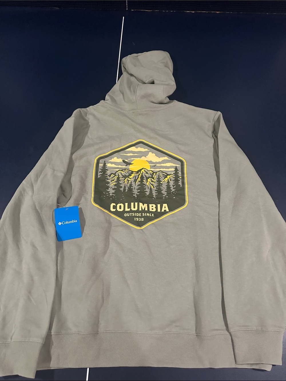 Columbia Men's Olive Gray Hoodie with Yellow Mountain Badge